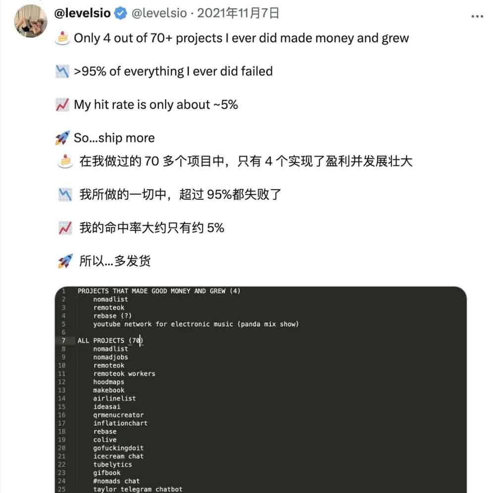 独立开发者一年开发 70 个项目，4 个实现盈利