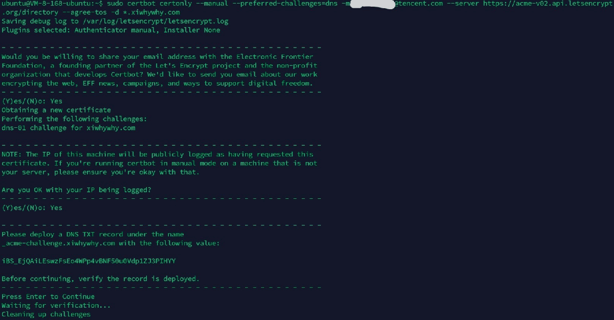 使用Let's Encrypt免费申请通配符证书、泛域名证书、HTTPS证书、SSL证书