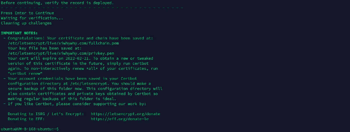 使用Let's Encrypt申请免费通配符证书成功，HTTPS证书、SSL证书、泛域名证书